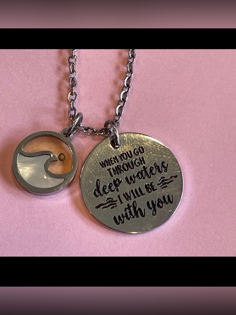 Inspirational Necklace Deep Waters Wave Charm Silver Tone Mustard Seed #8980